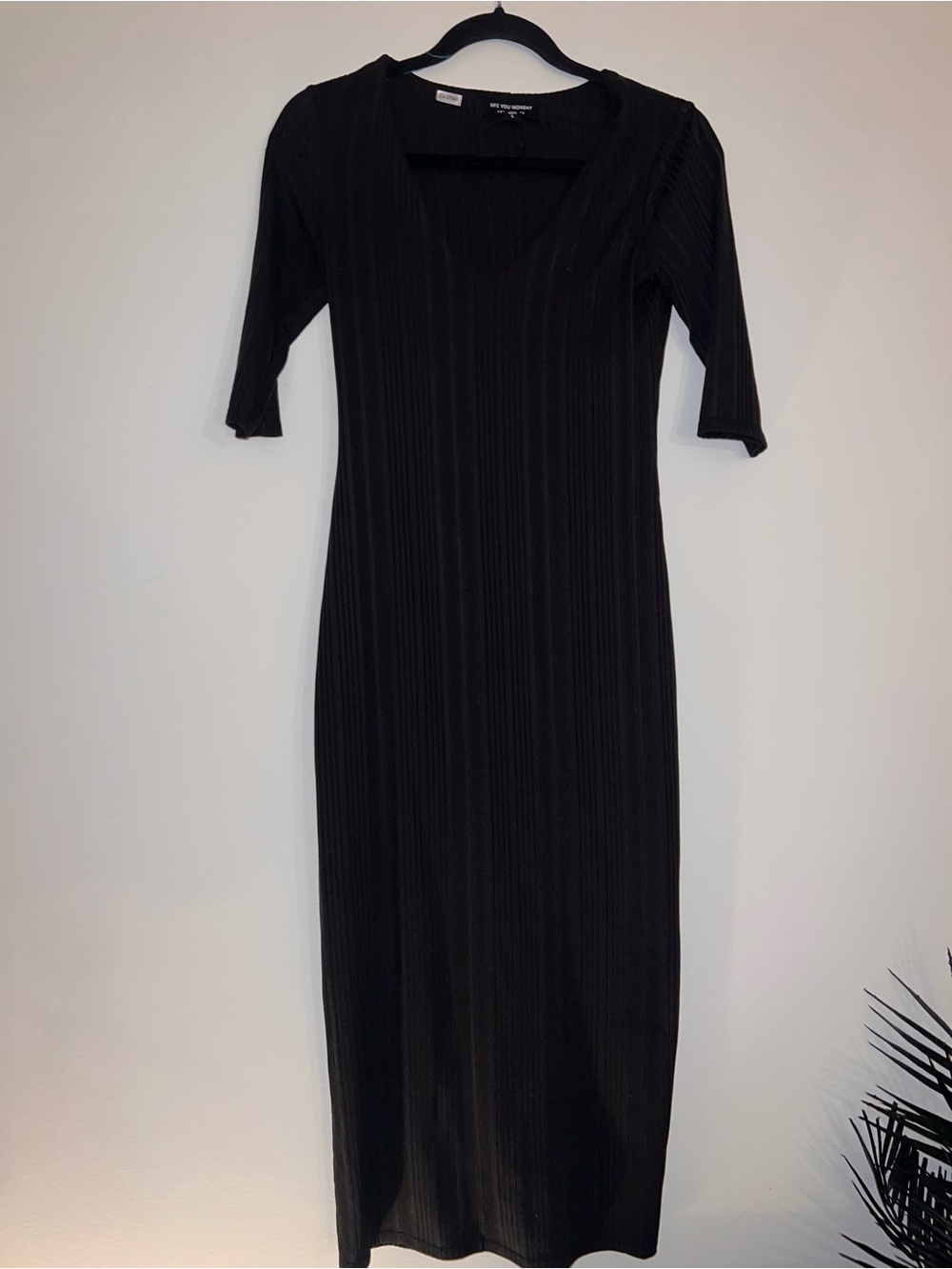 Women's Black Ribbed Midi Dress (never worn)